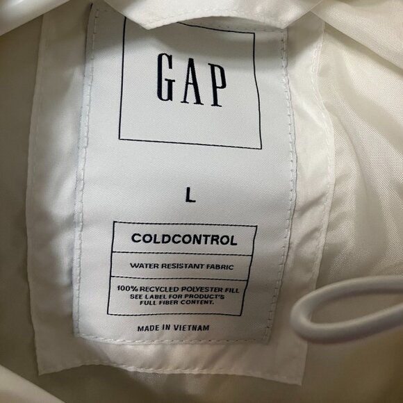 GAP White Cold Control Mid-Length Hooded Puffer Jacket Women's Size L - Picture 11 of 12